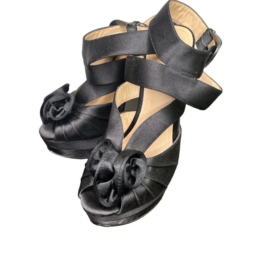 Joan & David Black Satin Platform Shoe  7.5